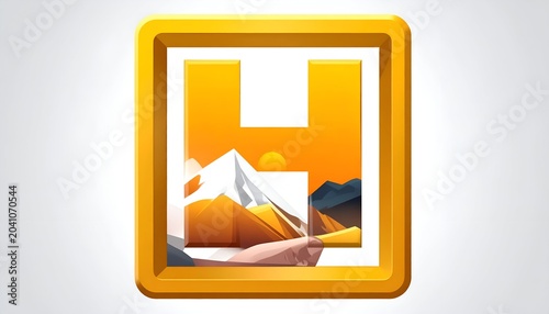 H letter logo design with mountain landscape inside, creative concept.