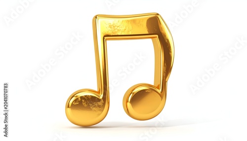 Golden Musical Note Symbol on White Background - A Shiny Icon.