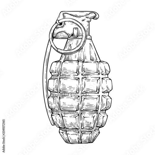 Bild auf Leinwand grenade bomb vector line art hand drawn illustration