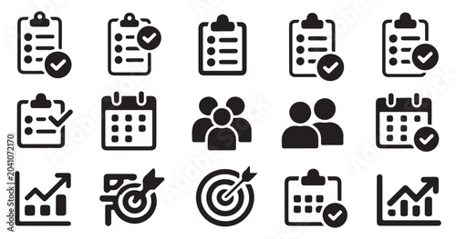 Professional collection of business management and team collaboration document task icons.