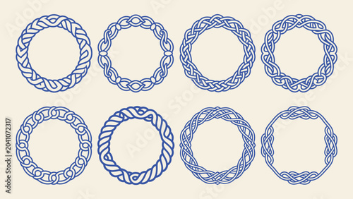 Obraz na plátně Set of eight circular Celtic knot frames and braided border vector icons with in