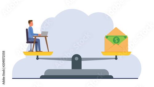 Worked and wages, financial balance and business, salary or income balance