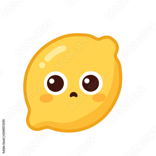 Lemon Cartoon Character with Big Eyes Kawaii Fruit Vector