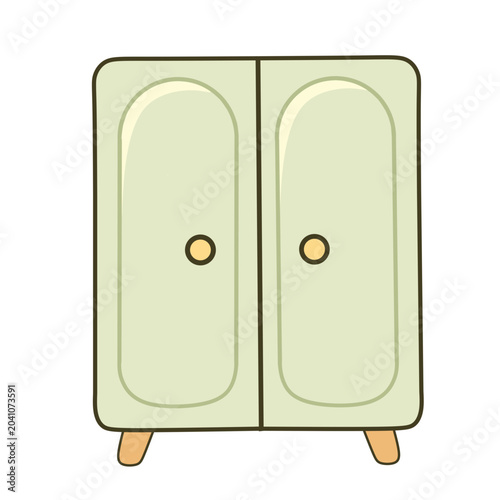 Sage Green Wooden Wardrobe Cabinet Flat Vector Illustration