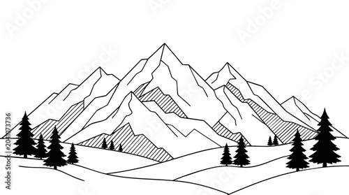 Mountain Line Art Illustration Outline Landscape Drawing Design