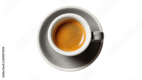 Photos Espresso coffee in white cup on grey saucer