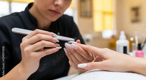 Professional Manicurist Applying Gel Polish to Nails.