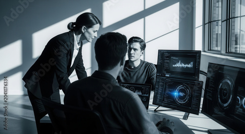 Business Team Collaborating On Data Analysis Workflow Meeting In Modern Office At Work