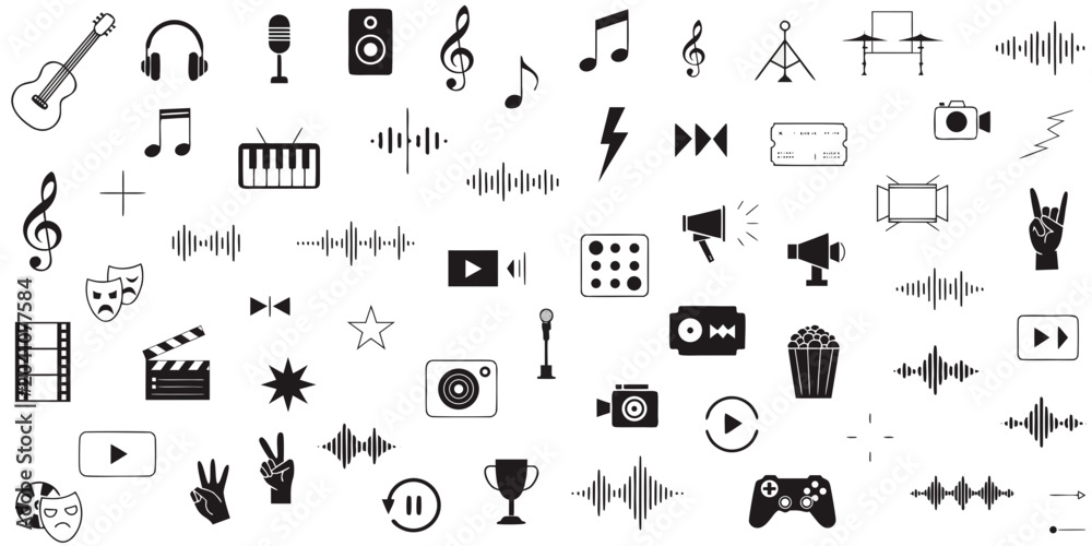 Obraz premium Music, Entertainment and Media Line Art Set