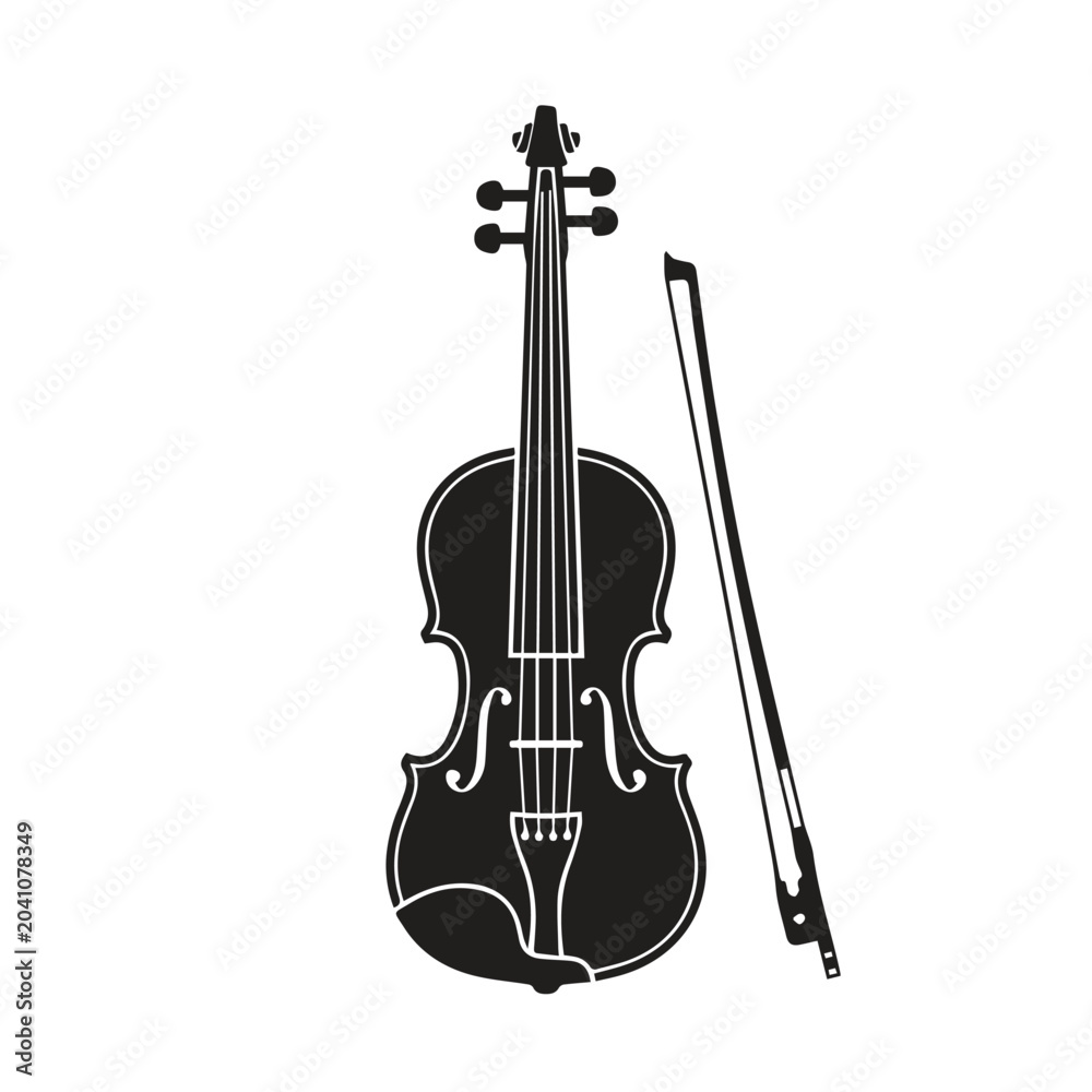 Fototapeta premium Classical violin musical instrument with bow silhouette instrument classical