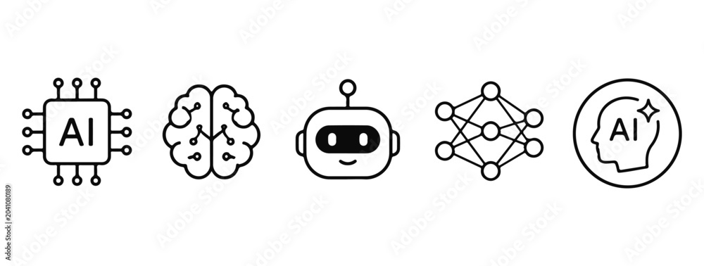 Obraz premium AI icons set. Vector set of line doodle icons