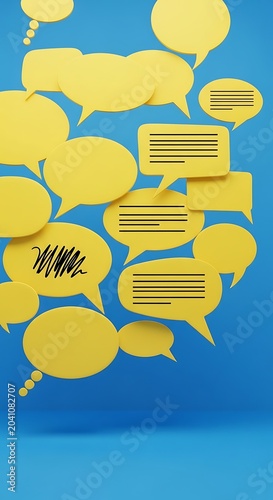 Bright Yellow Speech Bubbles Floating on Blue Background