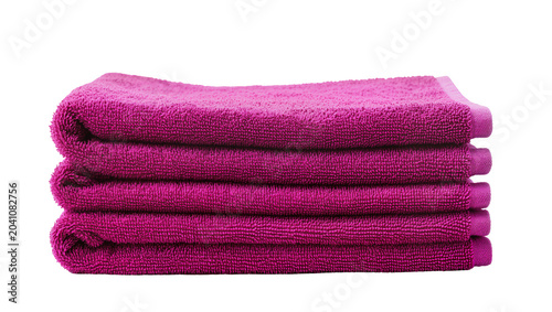Photos Stack of four plush magenta terry cloth towels