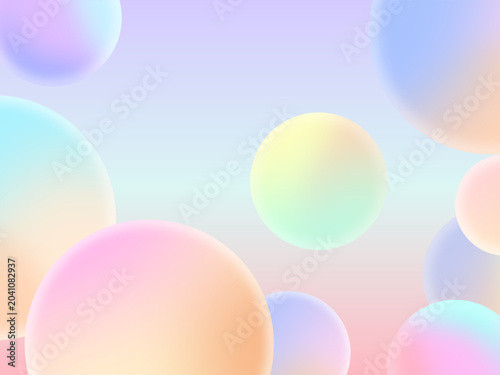 Minimalist dreamy aesthetic backdrop featuring smooth pastel spheres. Abstract 3D floating gradient balls on soft light background for beauty or cosmetic concept.