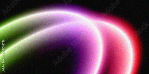 Abstract Neon Glowing Curves on Grainy Black Background