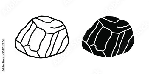 Two stylized rocks one outlined one solid black isolated on white background graphic