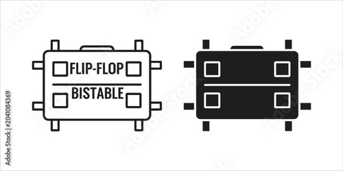 Foto Flip flop bistable circuit icons in black and white for electronic engineering c