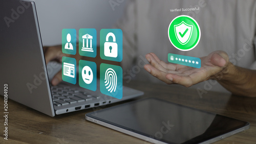 Canvastavla process performed by a man logging in securely using a laptop, showing verificat