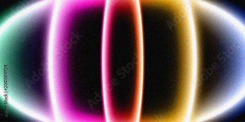 Abstract Rainbow Neon Light Portals on Grainy Black Background
