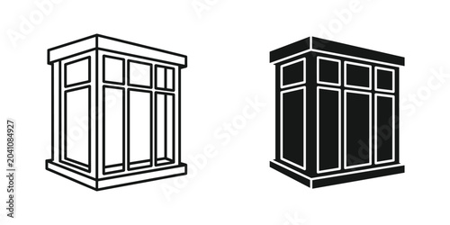 Modern conservatory outline and solid icon set on white background for architectural concepts