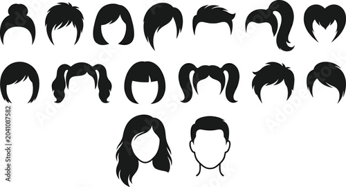 Photos Collection of stylized hairstyle silhouette icons including buns, ponytails, pig