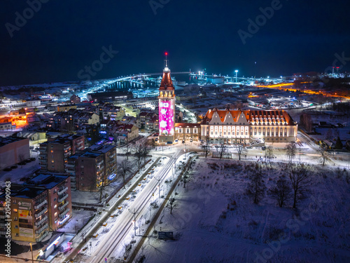 Wladyslawowo, Poland - January 6, 2026: Beautiful Wladyslawowo city at the Baltic Sea at snowy winter, Poland.