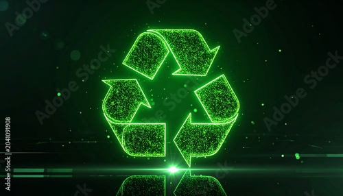 Glowing Green Recycling Symbol in Futuristic Style