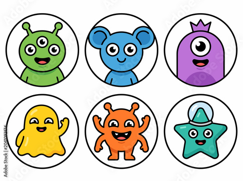 Photos Cute cartoon aliens and monsters set, funny characters for kids