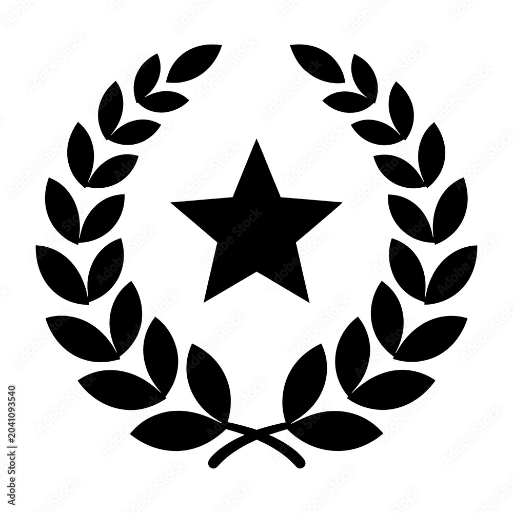 Fototapeta premium Black Star Inside Laurel Wreath Symbol