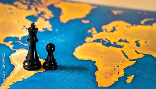 World Map with Chess Pieces Representing Global Strategy and Leadership