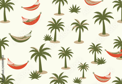 Tropical palm trees and hammocks pattern.
