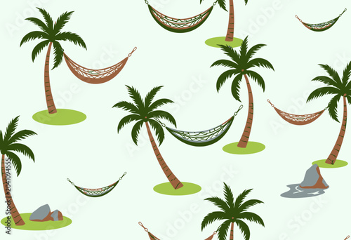 Tropical Palm Trees with Hammocks Pattern.