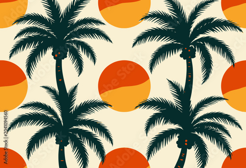 Tropical Palm Trees with Sunset Pattern.