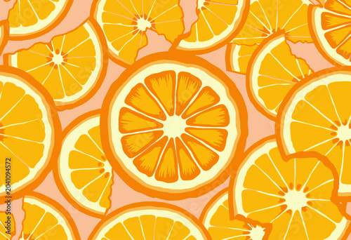 Vibrant orange slices pattern on pink background.