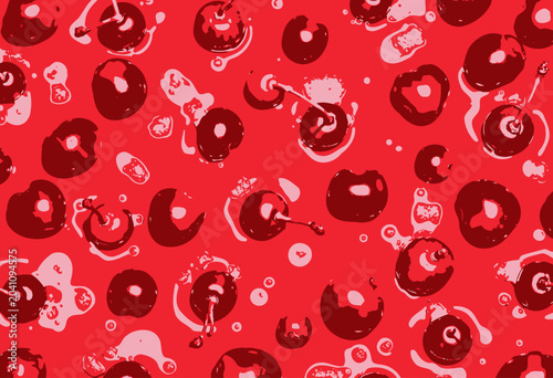Vibrant red cherries pattern on display.