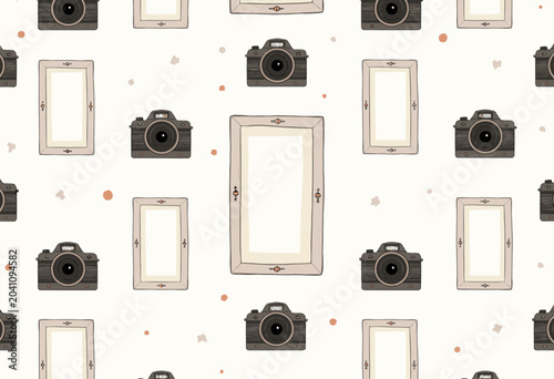 Vintage cameras and frames seamless pattern.