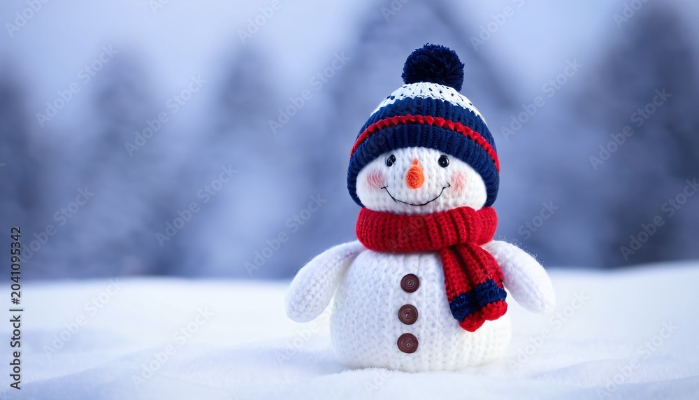 Fototapeta premium Small Snowman In Snowy Landscape