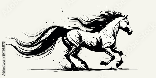 Cuadro en lienzo Galloping Horse Illustration Ink Wash Style With Dynamic Brushstrokes
