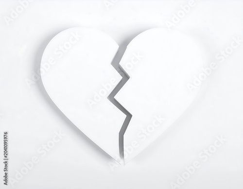 White Broken Heart Shape Split on Minimal White Background
