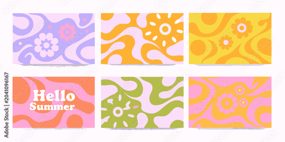 Obraz premium Retro floral and wave pattern vector illustrations pastel color scheme