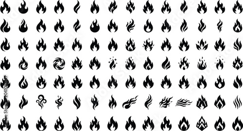 Bild auf Leinwand Large fire flame black silhouette icon mega set vector illustration featuring bu