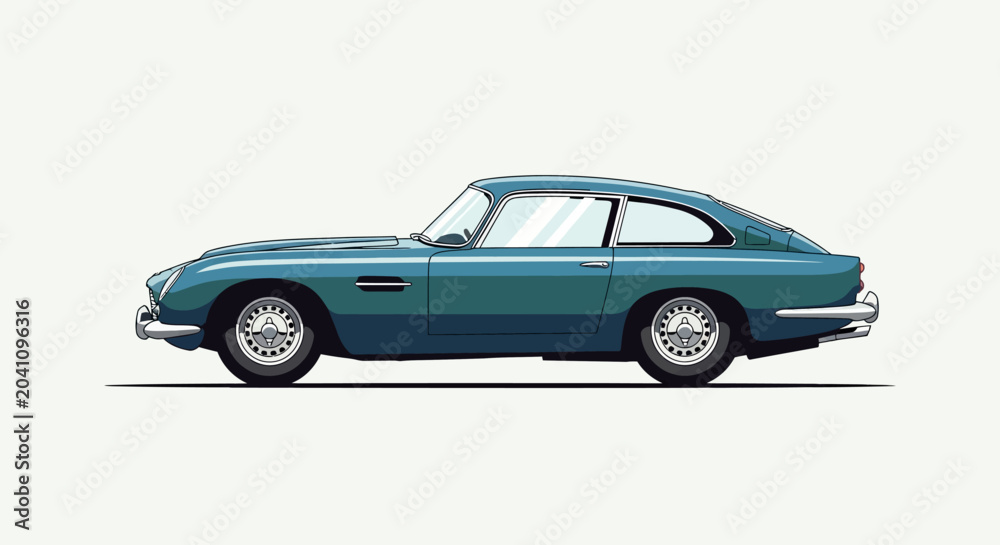 Naklejka premium Vintage Teal Sports Car, Classic Automotive Design, Retro Vehicle Illustration