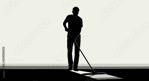 Silhouette of a man mopping a floor, clean, domestic chore, minimalist style