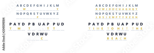 Tableau sur toile Mystery word puzzle with letters and coded message layout
