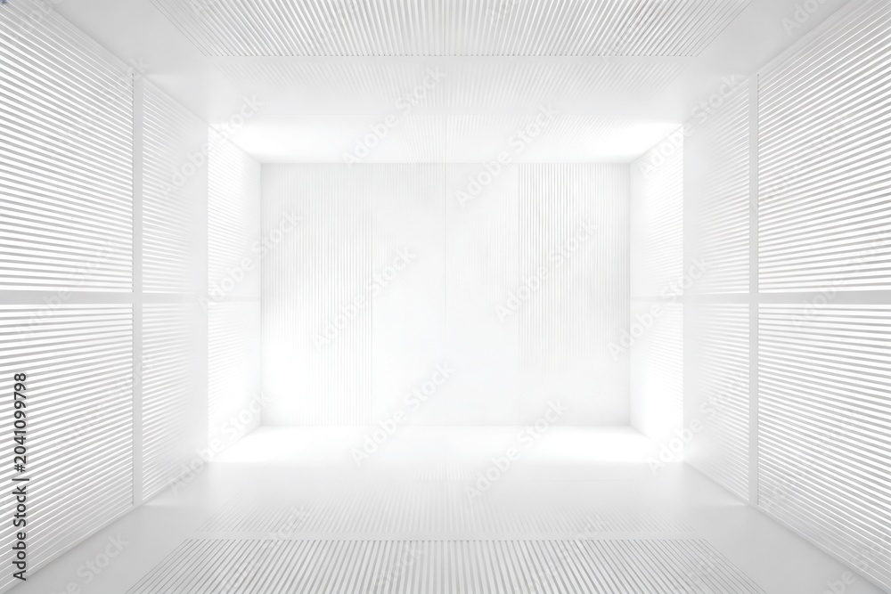 Fototapeta premium Minimalist White Room with Striped Walls for Clean Design