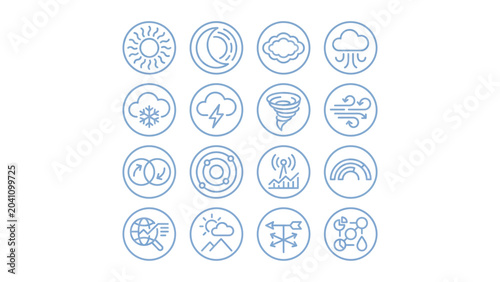 Bild auf Leinwand Collection of weather forecast icons depicting sun moon clouds rain snow lightni
