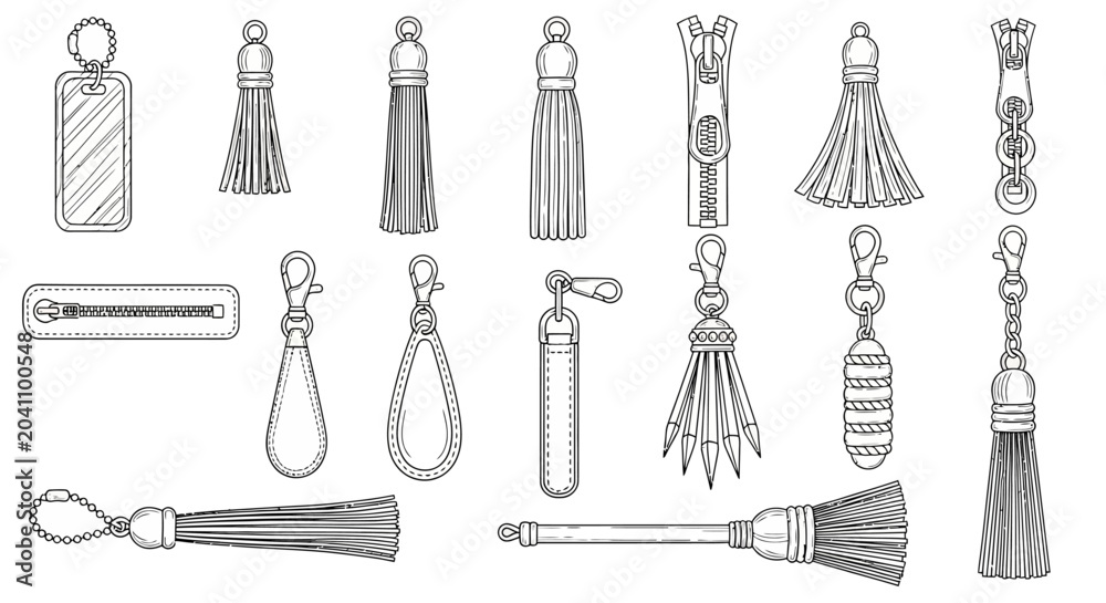 Obraz premium Tassel charms and cord ends, fashion jewelry findings, illustration