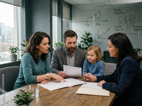 Family Meeting With Financial Advisor Presenting Important Documents Discussion