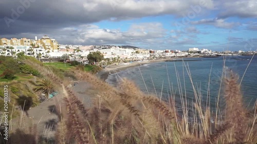 View on Costa Adeje beaches in south Tenerife, Canary Islands, Spain. Travel or summer vacation concept,4K.