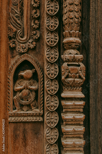 Intricate Wood Carvings on Traditional Newari Architecture in Kathmandu Nepal
